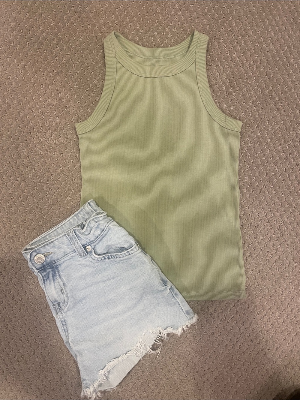Cat & Jack Ribbed Tank Top in Sage Green & Denim Shorts